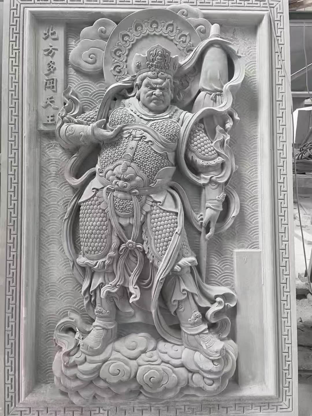 白山 芝麻灰花岗岩人物雕刻——多闻天王